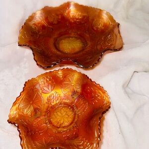 Fenton "Lotus and poinsettia" "lotus and dragon" marigold carnival glass bowl